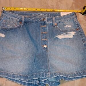 American Eagle Outfitters Distressed Light Blue Denim Button-Front Jean Shorts